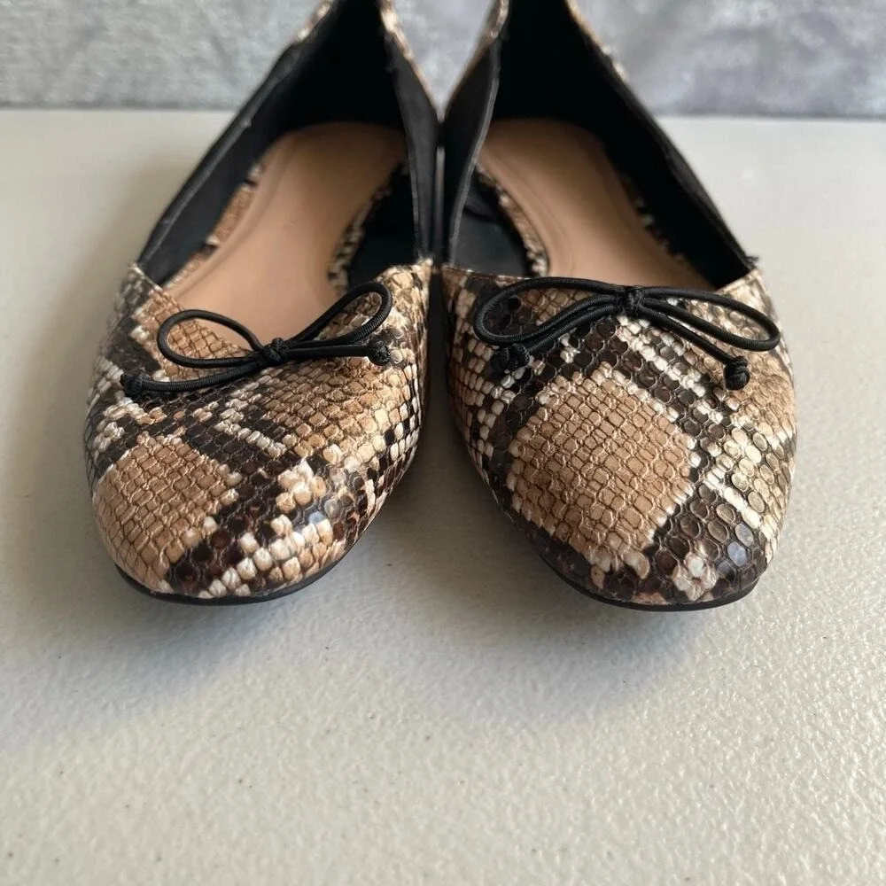 Zara Trafaluc Flats Womens 36 Snake Python Print Black‎ Suede Leather Trim Bow